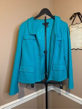Etcetera Turquoise Cropped Textured Blazer